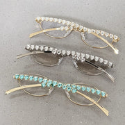 Women Rhinestone Sunglasses Stylish Oval Sun Glasses Vintage Round Black Shades Men Bling Diamond Glasses Luxury Design Eyewear