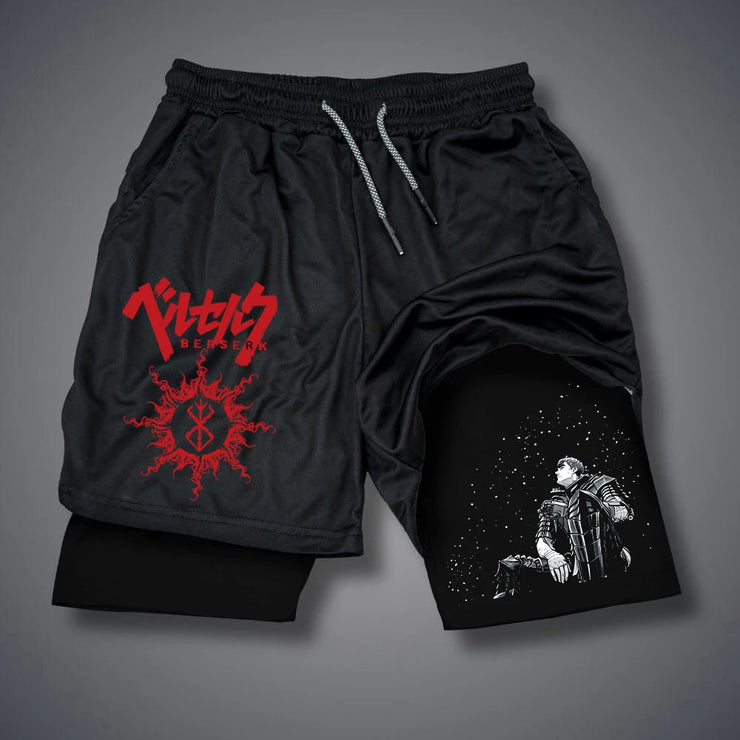 Summer Breathable Mesh 2 in 1 Double-layer Shorts Men's Elastic Compression Shorts Quick-drying Multi-functional Shorts