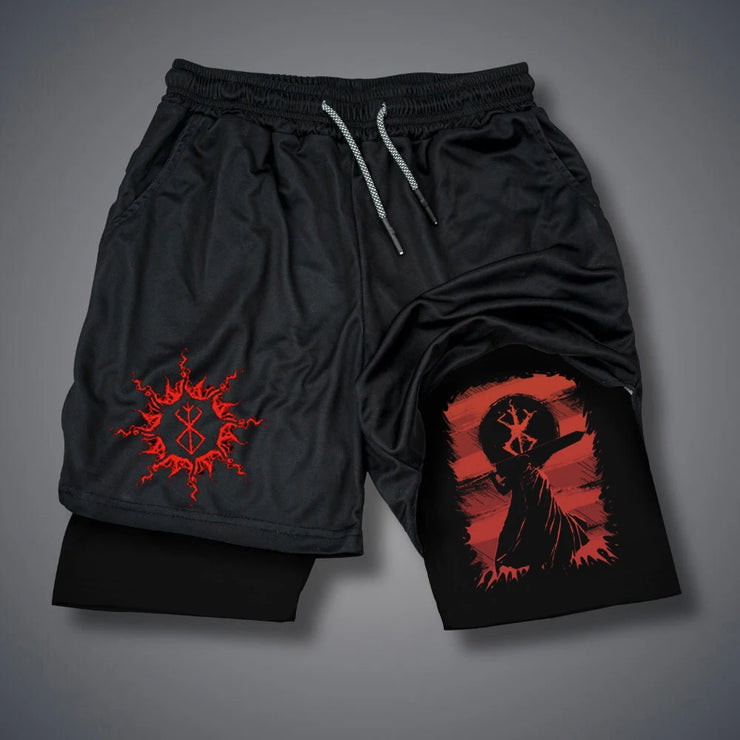 Summer Breathable Mesh 2 in 1 Double-layer Shorts Men's Elastic Compression Shorts Quick-drying Multi-functional Shorts