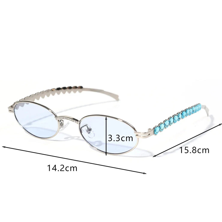 Women Rhinestone Sunglasses Stylish Oval Sun Glasses Vintage Round Black Shades Men Bling Diamond Glasses Luxury Design Eyewear