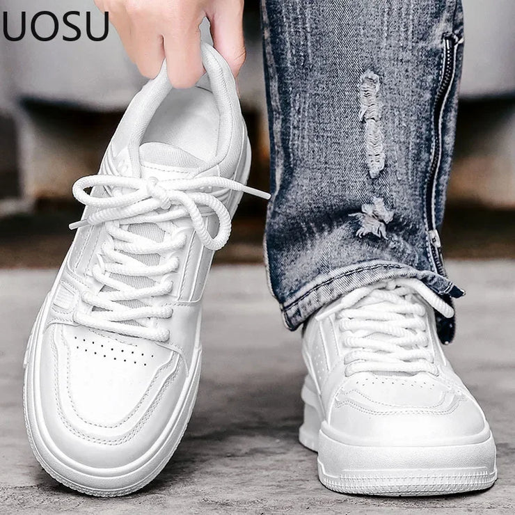 Vulcanized Shoe Men's Sneakers 2024 Lace-up Trendy All-match Lightweight Popular Model UOSU New Style Easy To Clean White Shoes