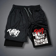 Summer Breathable Mesh 2 in 1 Double-layer Shorts Men's Elastic Compression Shorts Quick-drying Multi-functional Shorts
