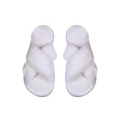 Cross opening spring and autumn home anti slip flat bottomed couple style fashionable and simple open toed hairy slippers
