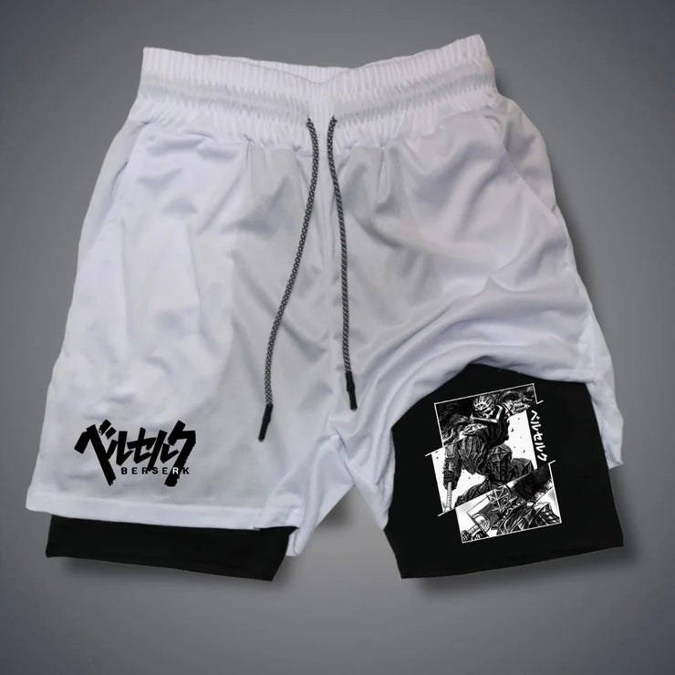 Summer Breathable Mesh 2 in 1 Double-layer Shorts Men's Elastic Compression Shorts Quick-drying Multi-functional Shorts